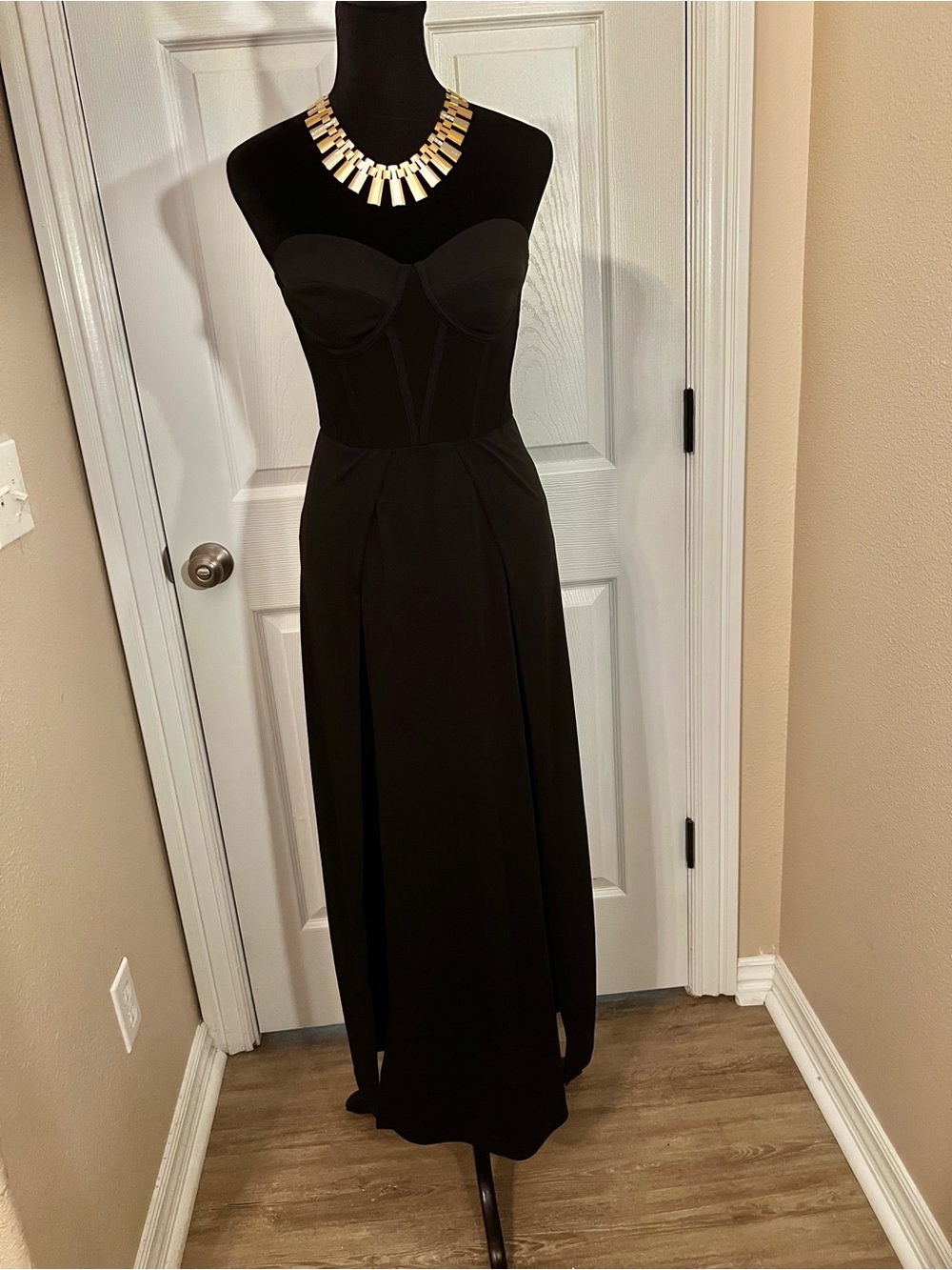 Strapless Black Maxi Gown with Structured Bust